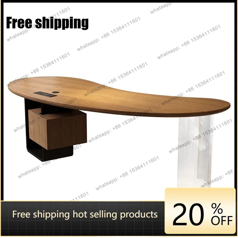 LJY Brown Strong Executive Office Desk Wood Modern Luxury Lage Computer Desk Standing Adjustable Scrivania Work Station Table