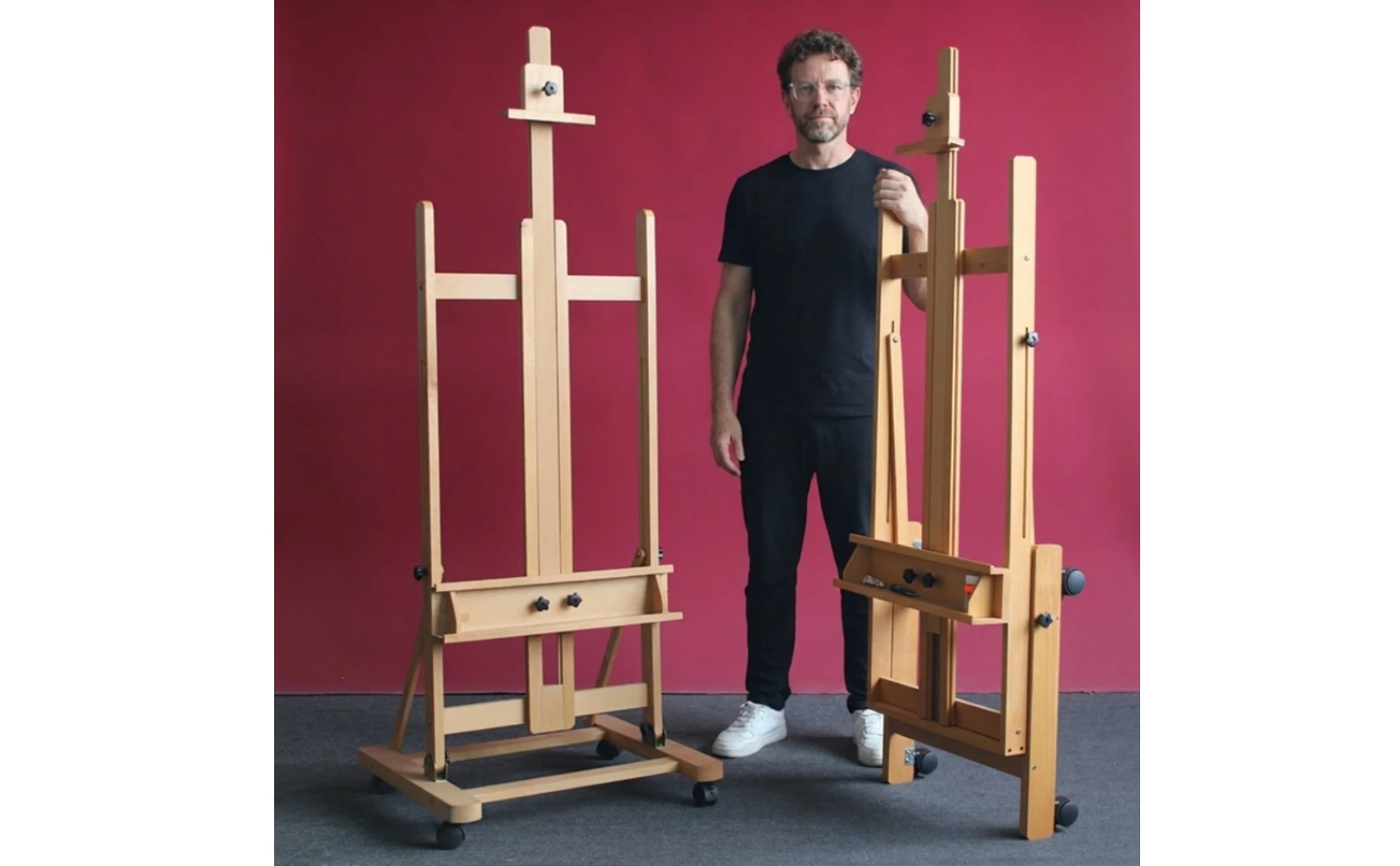 Rolling Wood Easel Foldable Rolling Easel Art Supply Caster Wheels Studio Furniture Tightening Knobs for Display Area