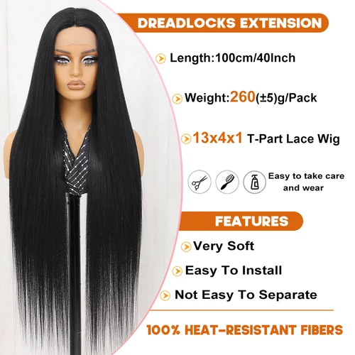 Imagen 2 del producto Pelucas delanteras de encaje sintético de 40 pulgadas para mujeres africanas, pelucas de encaje rectas de fibra de alta temperatura con división en T para mujeres Afro