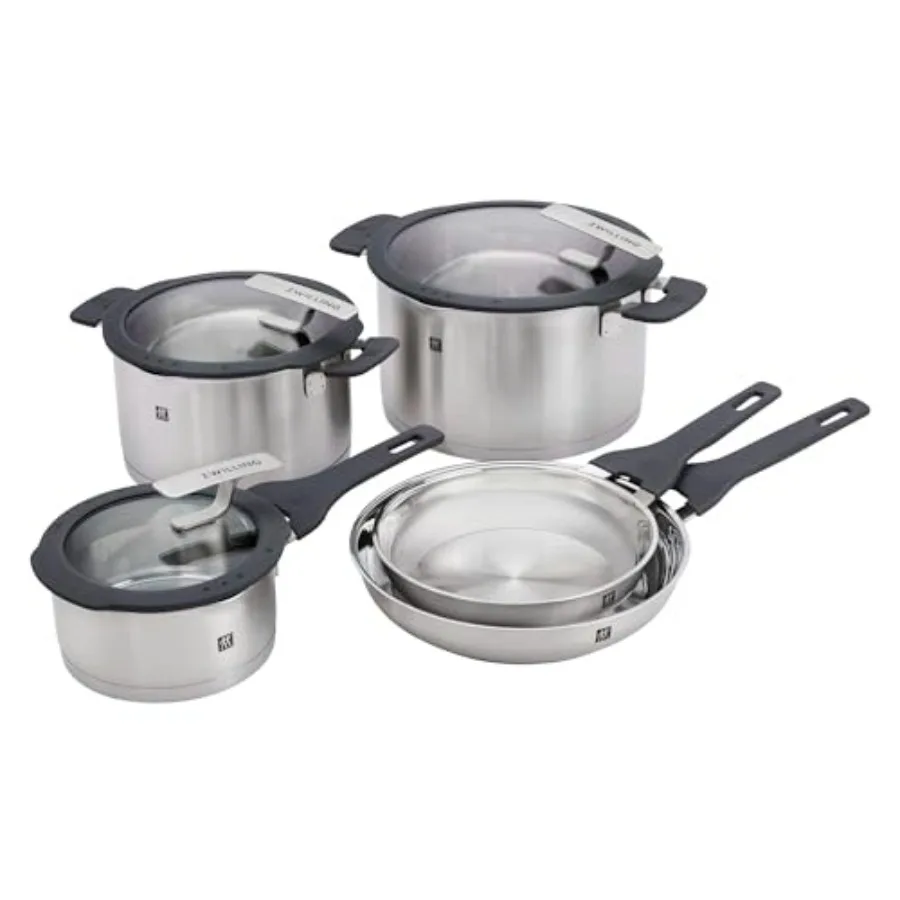 

8piece stainless steel cookware set designed for efficient kitchen cooking with nonstick interior durable construction and oven