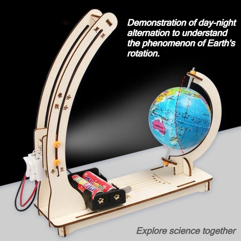 DIY Earth Model Day Night Cycle Science Kit STEM Educational Globe Toy for Kids Classroom Physics Learning Wooden Handmade Toys