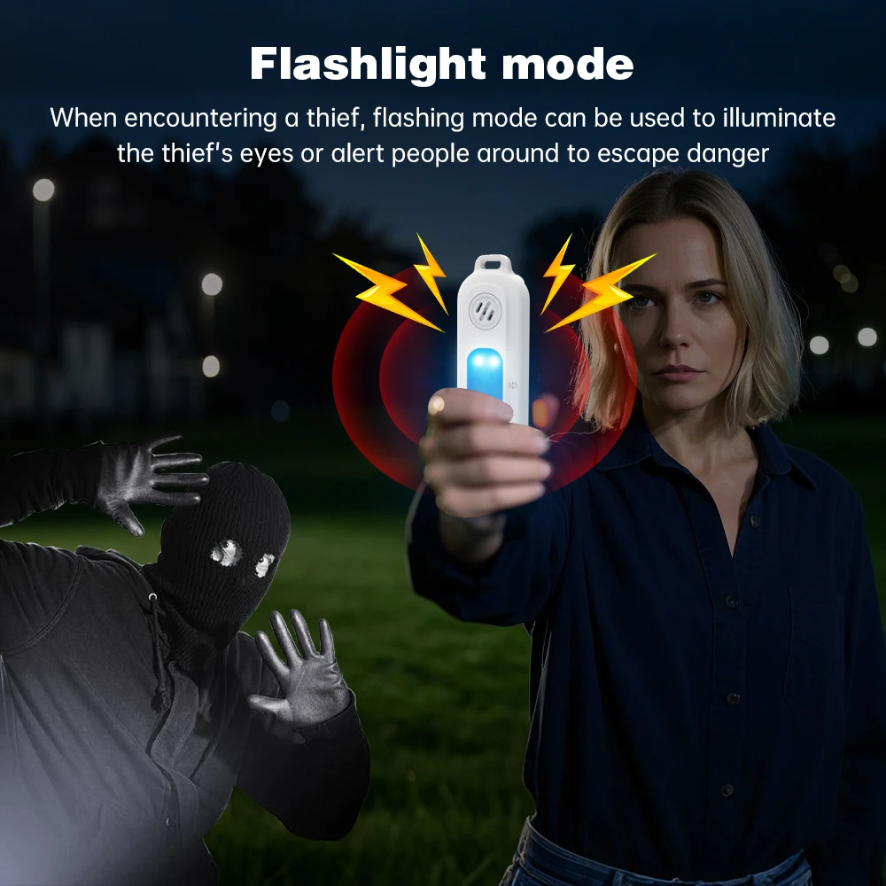 Personal Safety Alarm Keychain 130dB for Women USB Rechargeable Protection Emergency LED Light Alarm for Night Running Outdoor