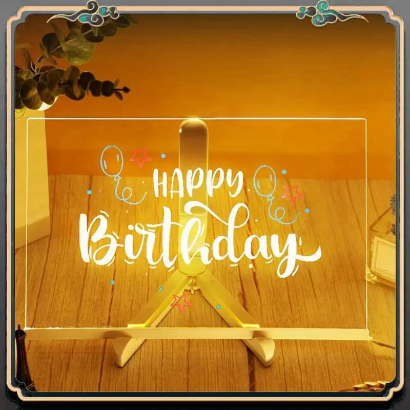 Reliable-2025 LED Color Note Board Acrylic Adjustable Bracket Message Board, 7 Colored Pens, 20X20cm.