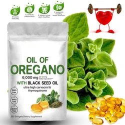Oil of Oregano Softgels 2 in 1 6000mg Oregano Oil Supplement Capsules with Black Seed Oil 200mg Boost Immunity