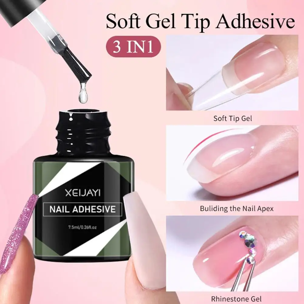 7.5ml New Soft Gel Tip Adhesive Glue For False Tips Extend Press On Nail Long Lasting 3d Decorations Diy Crystal Gems Nail X8q7