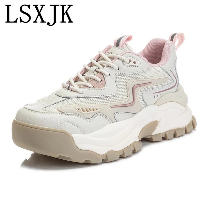 

LSXJK Smile Circle Chunky Women Sneakers Flat Platform Shoes Spring Fashion Comfortable Thick Bottom Casual Shoes Ladies