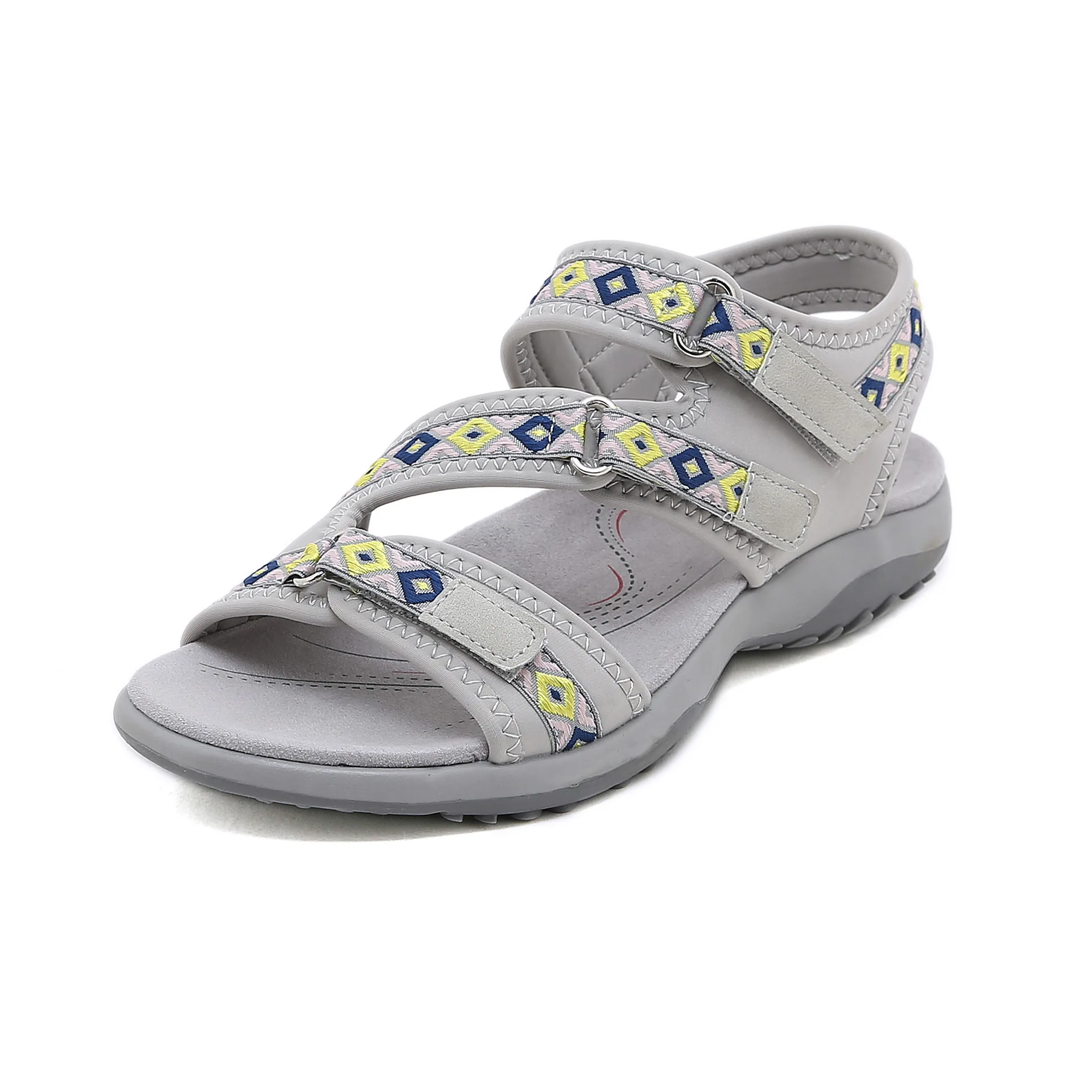 Sandalias informales de PU antideslizantes para mujer, zapatos de tacón plano con estampado suave, estilo bohemio, con punta abierta, para playa,