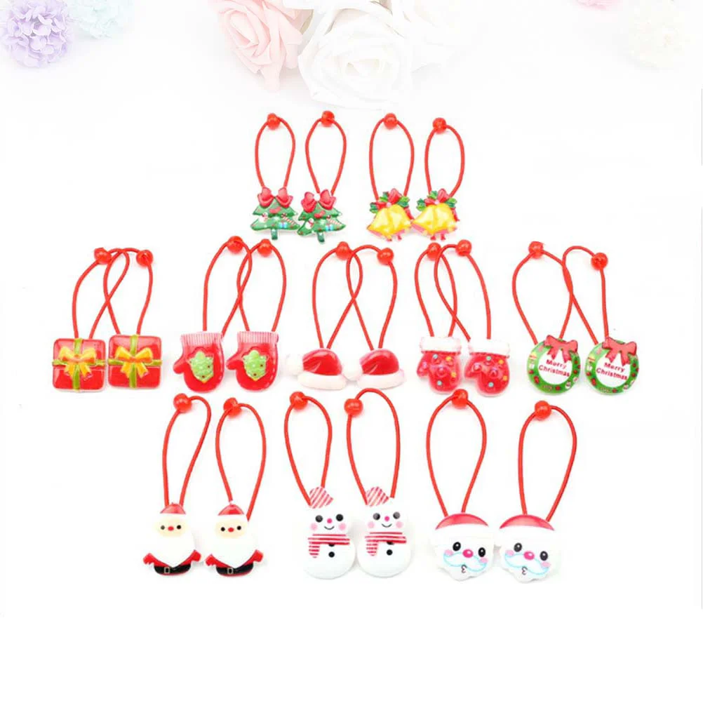 20pcs Christmas Hair Ties Elastic Ponytail Holders Snowman Santa Claus Bells Gloves Scrunchie(Random Pattern)