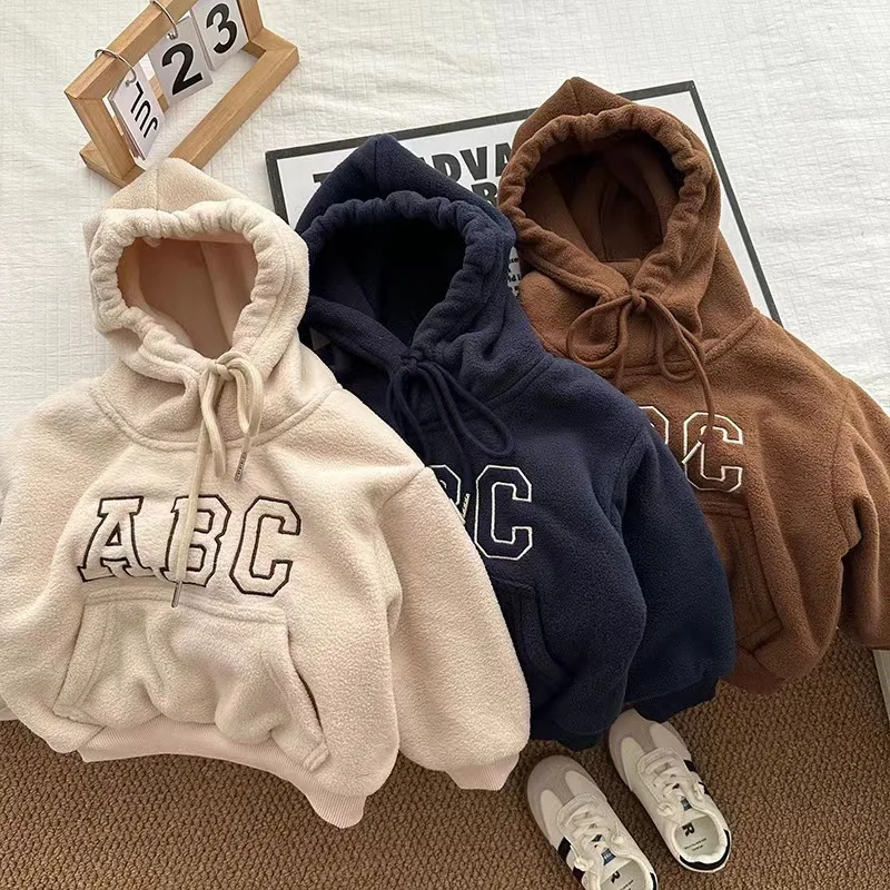 Autumn Winter Kid Tracksuit Boy Baby Fleece Thick Hoodies Set Girl Children Plus Velvet Warm Tops+Pants 2psc Kid Sweatshirt Suit