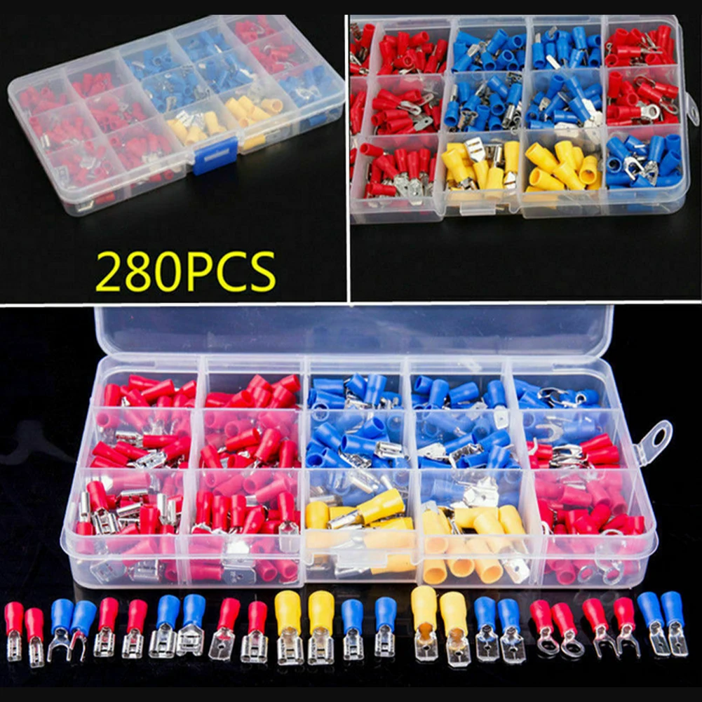 Brand New Crimp Spade Terminals Wire Connector 80℃ Copper Insulated Electrical Red/blue/yellow 1 Hole 17.5*10*2.2cm