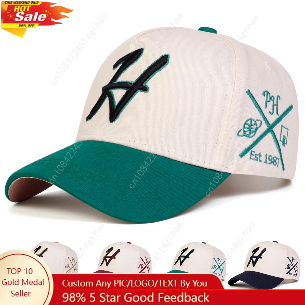

Unisex H Letter Embroidered Baseball Caps Spring Autumn Outdoor Adjustable Casual Hats Sunscreen Hat
