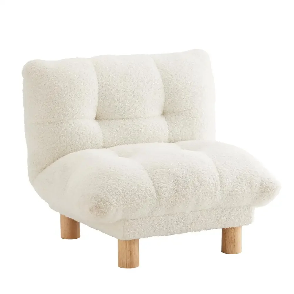 Faux Shearling Kids Accent Chair with Solid Wood Legs Marshmallow Finish Soft Tufted Seat & Back Sturdy Cylindrical Legs Easy to