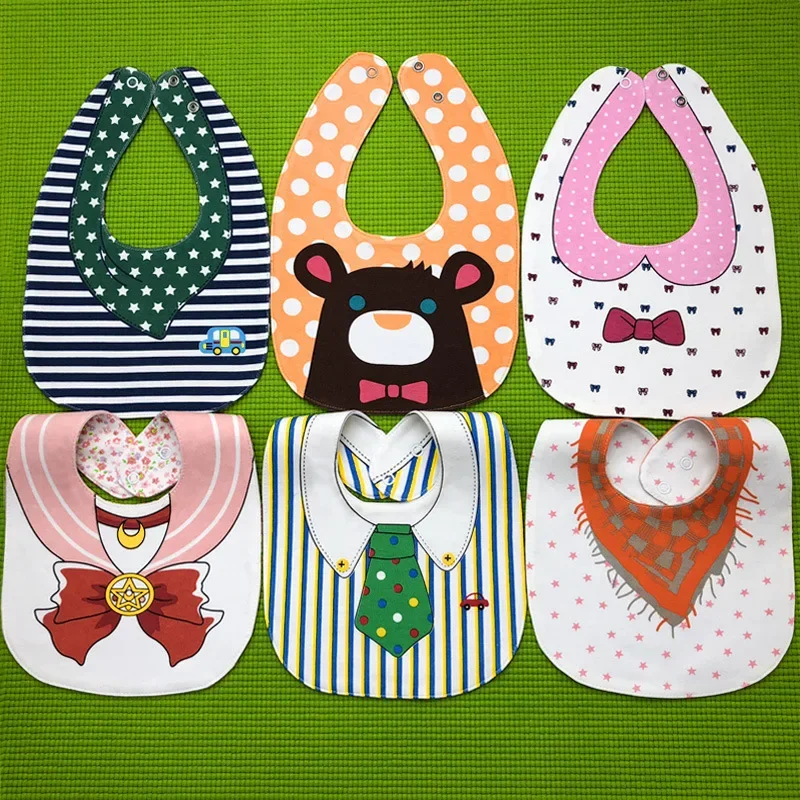 5pcs Mix Waterproof Baby Cotton Bibs Burp Cloth Double-Sided Saliva Bib Newborn Feeding Bandana Saliva Towel Children Boys Girls