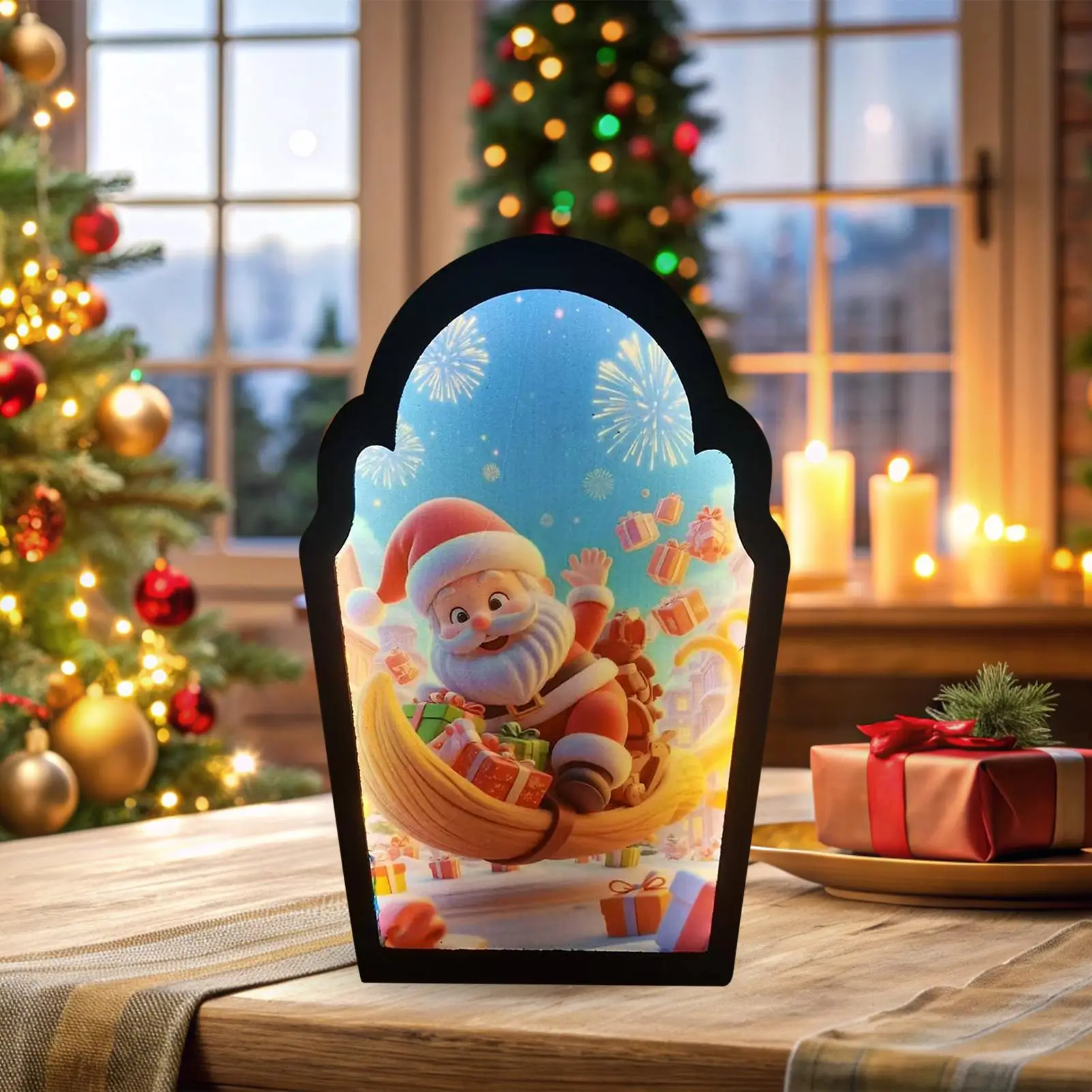 Christmas Hologram Mirror Santa Design Led Novelty Festive Mirror Modern Decoration Ornament For Window Christmas Office