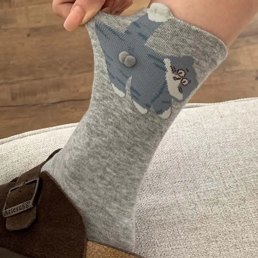 3Pairs Creative Kitten Ball 3D Middle Tube Socks Soft Cotton Knitted Abstract Socks Kawaii Cat Egg Sleep Sock Women Men Hosiery
