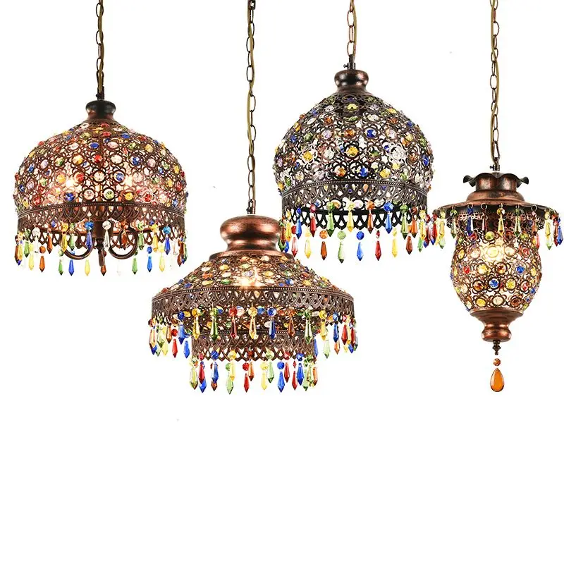 

Southeast Asian style colorful crystal pendant light bar Bohemian restaurant lamp lustre luminaria chandelier room decor