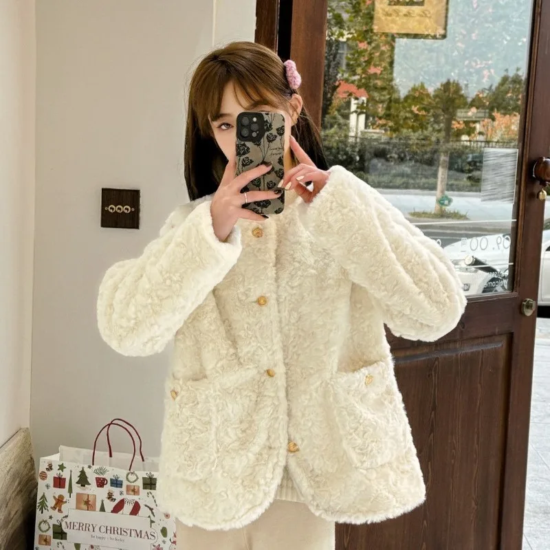 Women's 2026 Autumn Winter New Faux Mink Fur Coat Single Breasted Thick Warm Korean Elegant Chic Coquette Trendy  Faux Fur