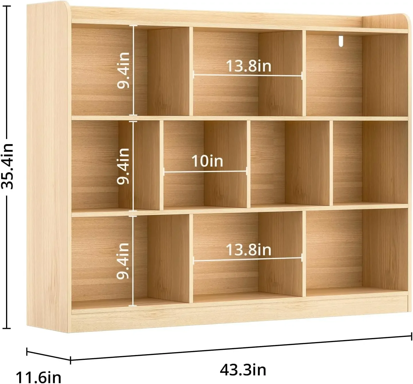 Wood Bookcase with 3 Tier Open Shelves, 10-Cube Minimalist Storage Shelf for Living Room, Bedroom, 43.3