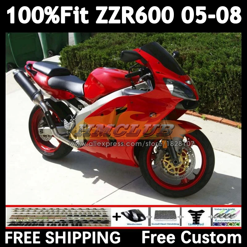 Injection Body For KAWASAKI NINJA 600CC ZZR600 154No.179 ZZR-600 ZZR stock red 600 05 06 07 08 2005 2006 2007 2008 OEM Fairing