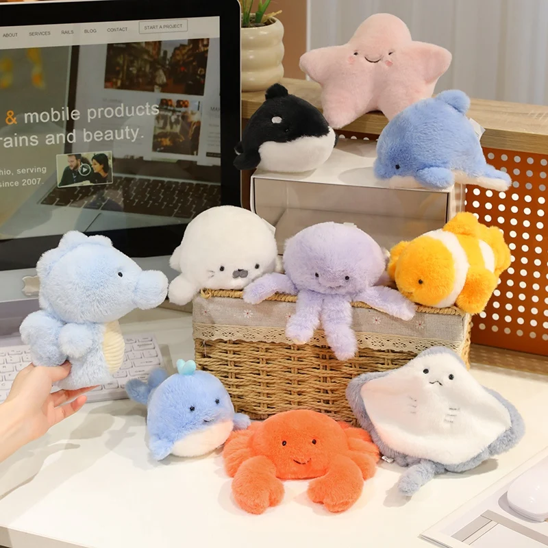 Mini Fluffy Marine Stuffed Plush Toy 10 Ocean Animal Designs Small Size Desk Cabinet Decor Cute toy Gifts.