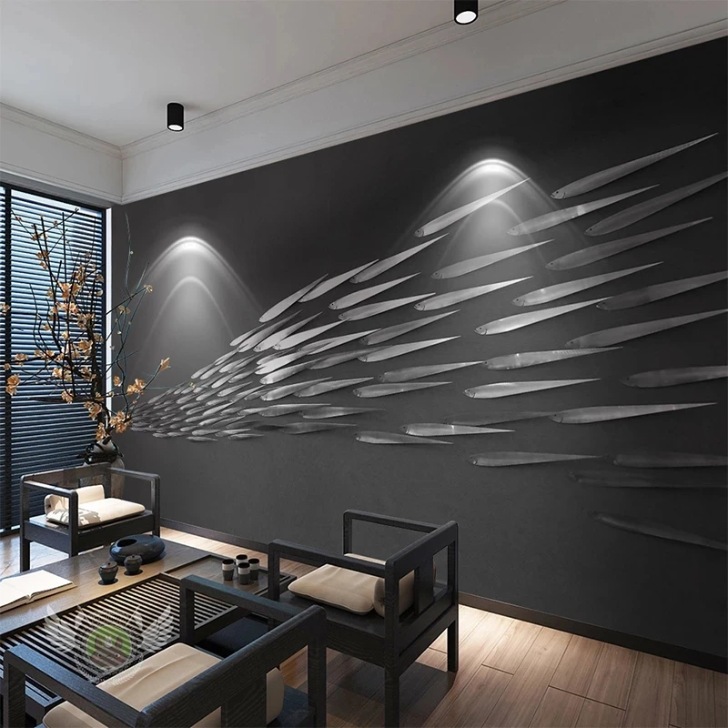 Customized Black Background Thousand Fish Sturgeon 3D Wallpaper Living room TV background wall bedroom restaurant wall fabric 8d