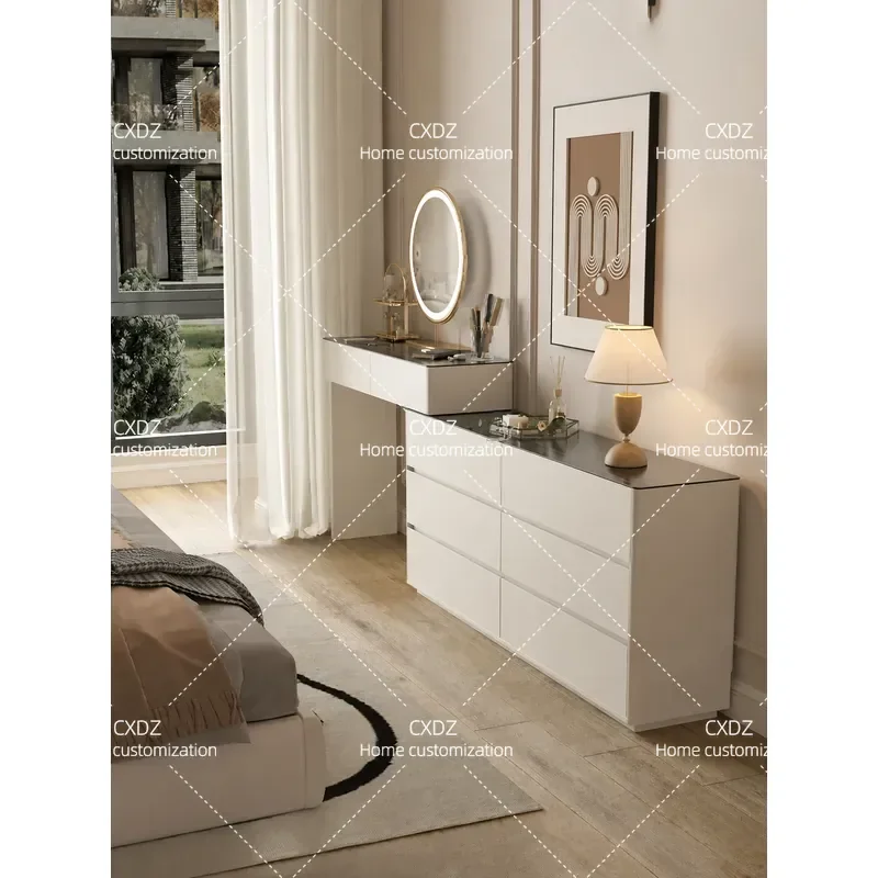 Solid Wood Dresser Chest Ultra Thin Bed End Table Modern Simple Makeup Desk for Small Apartment Bedroom Cream Style Storage