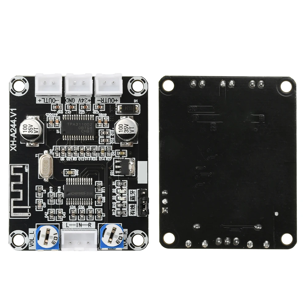 Modul Amplifier Audio Universal XH-A244, papan Amplifier Digital DC12-24V Saluran ganda 30W X 2