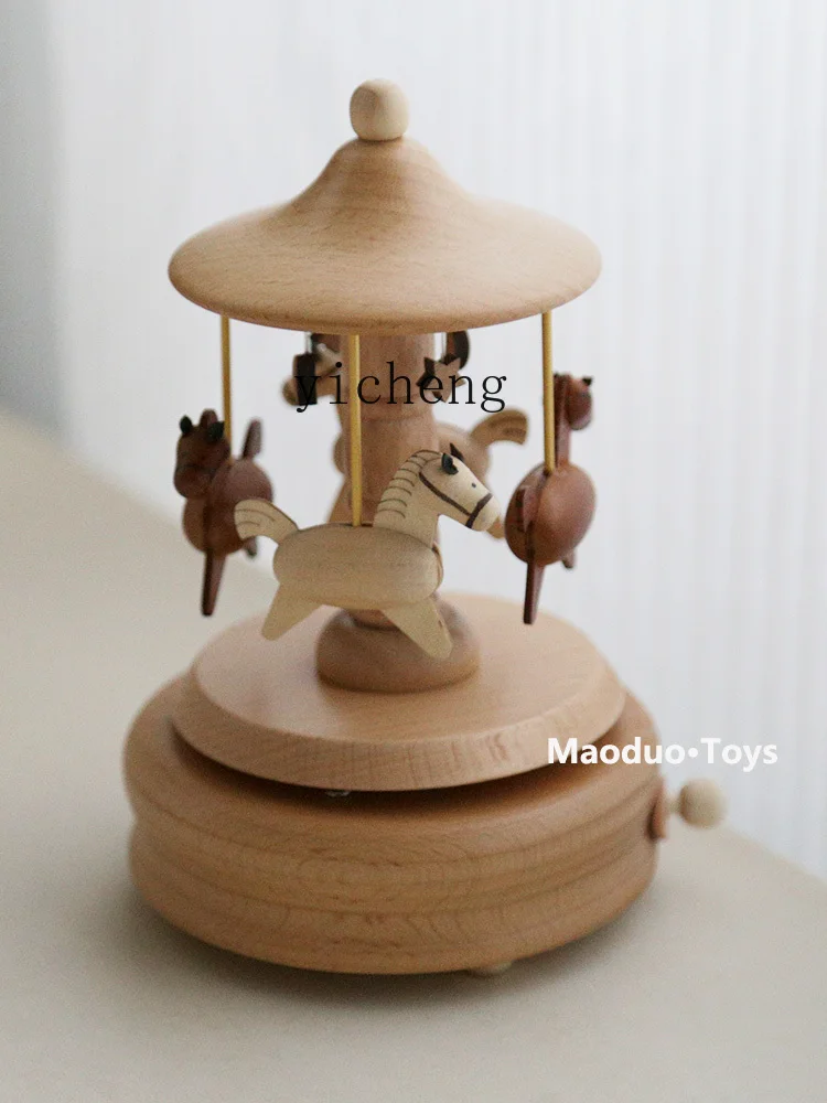 XL Wooden Rotating Small Train Music Box Music Box Hand-Sent Boys and Girls Baby Children