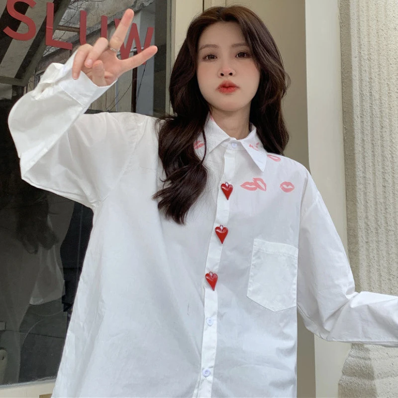 White Shirts Women Korean Style Loose Ins Vintage Simple Casual Streetwear Long Sleeve Tops Spring New Chic BF Students Camisas