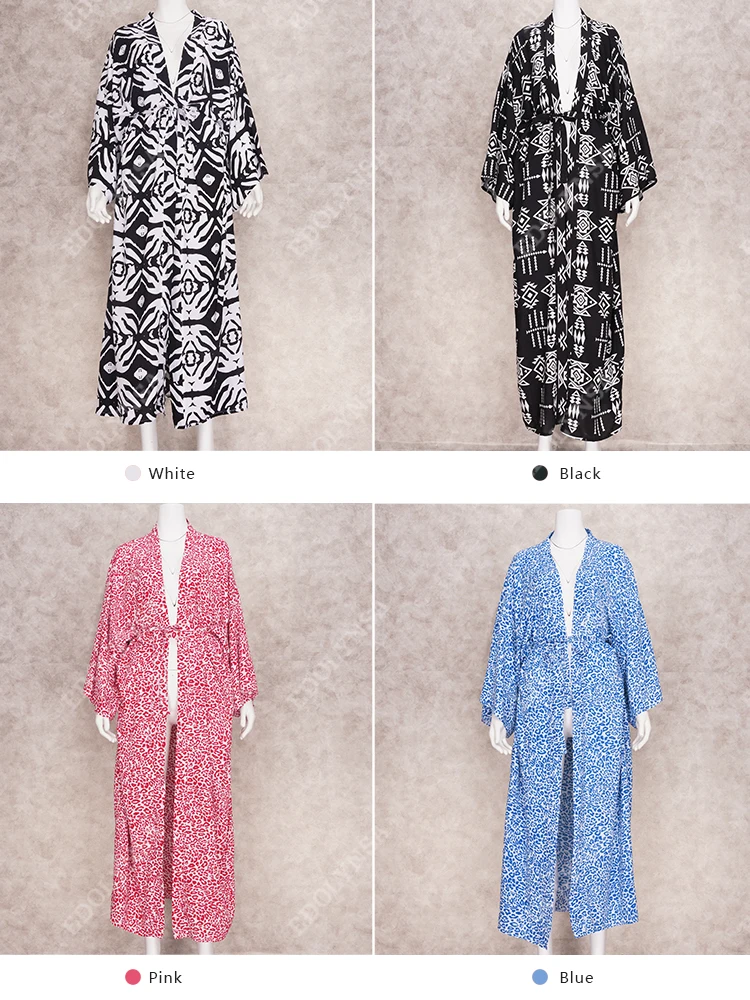 فستان كيمونو مطبوع بأكمام طويلة غير رسمي موديل 2023 ملابس شاطئ نسائية ملابس سباحة تغطية صيدا دي برايا Q1340 #5