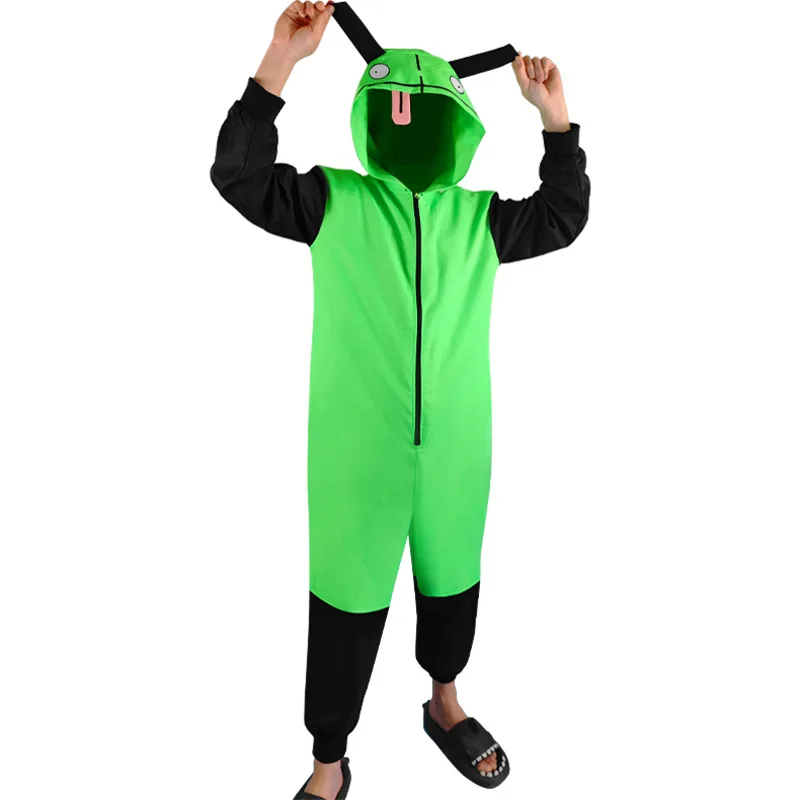 Animal One-pieces Jumpsuits with Ears Halloween Outfits Anime Invader Zim Costume Onesies Pajamas Allien Cosplay Hoodie Bodysuit