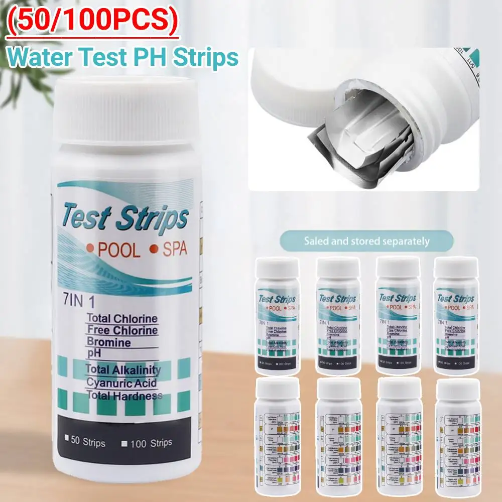 50/100 قطعة شرائط اختبار المياه PH 7 في 1 شريط اختبار جودة المياه خزان الأسماك حوض السمك المتبقي اختبار الكلور بركة الملحقات