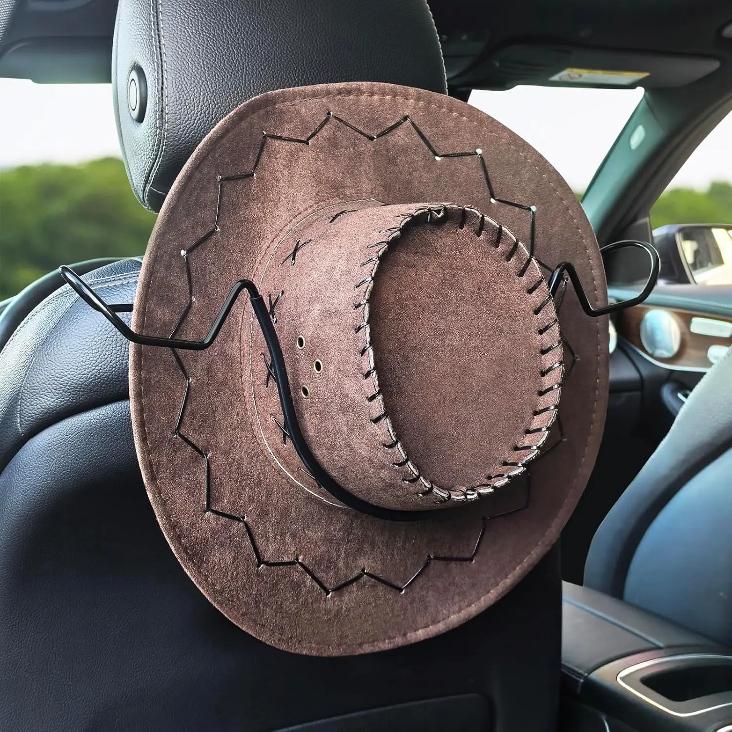 

Detachable Cowboy Hat Holder for Car/Truck/SUV Seats - Universal Metal Rack with Adjustable Hooks, Wide Brim Hat