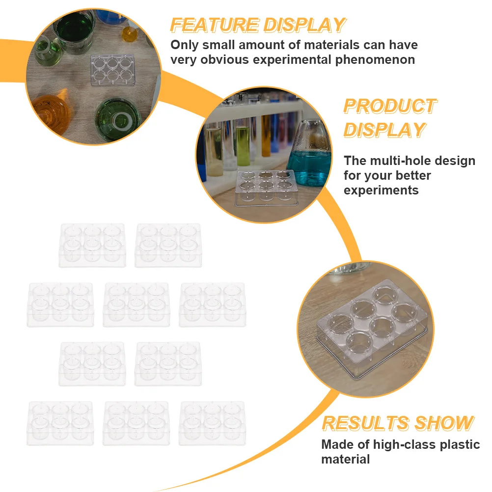 

10Pcs Laboratory Reaction Plates Plastic Chemical 6 Hole Experiment Well Board Teaching Demonstration Tool Labs Reaction Plates