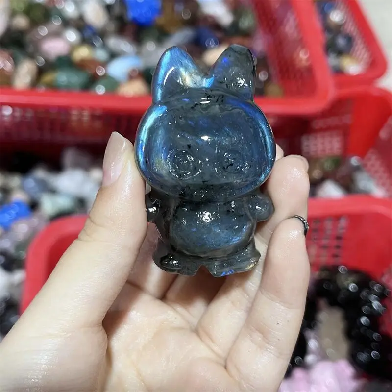 

Natural Labradorite Cartoon Doll Carving Healing Reiki Christmas Gift For Children Or Home Decoration Gift 1PCS