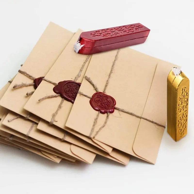 5pcs Core Retro Candle Red Gold Sealing Wax Sticks with Wicks for Letter Sealing Stamp Wedding Invitations, Packaging Decoration