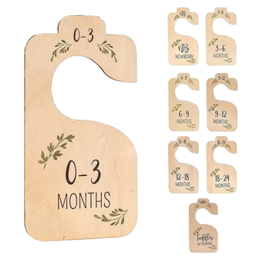 

7/8Pcs Wood Baby Closet Divider Label Assortment Hanging Infant Wardrobe Divider Hangers Adorable Nursery Clothes Organizers