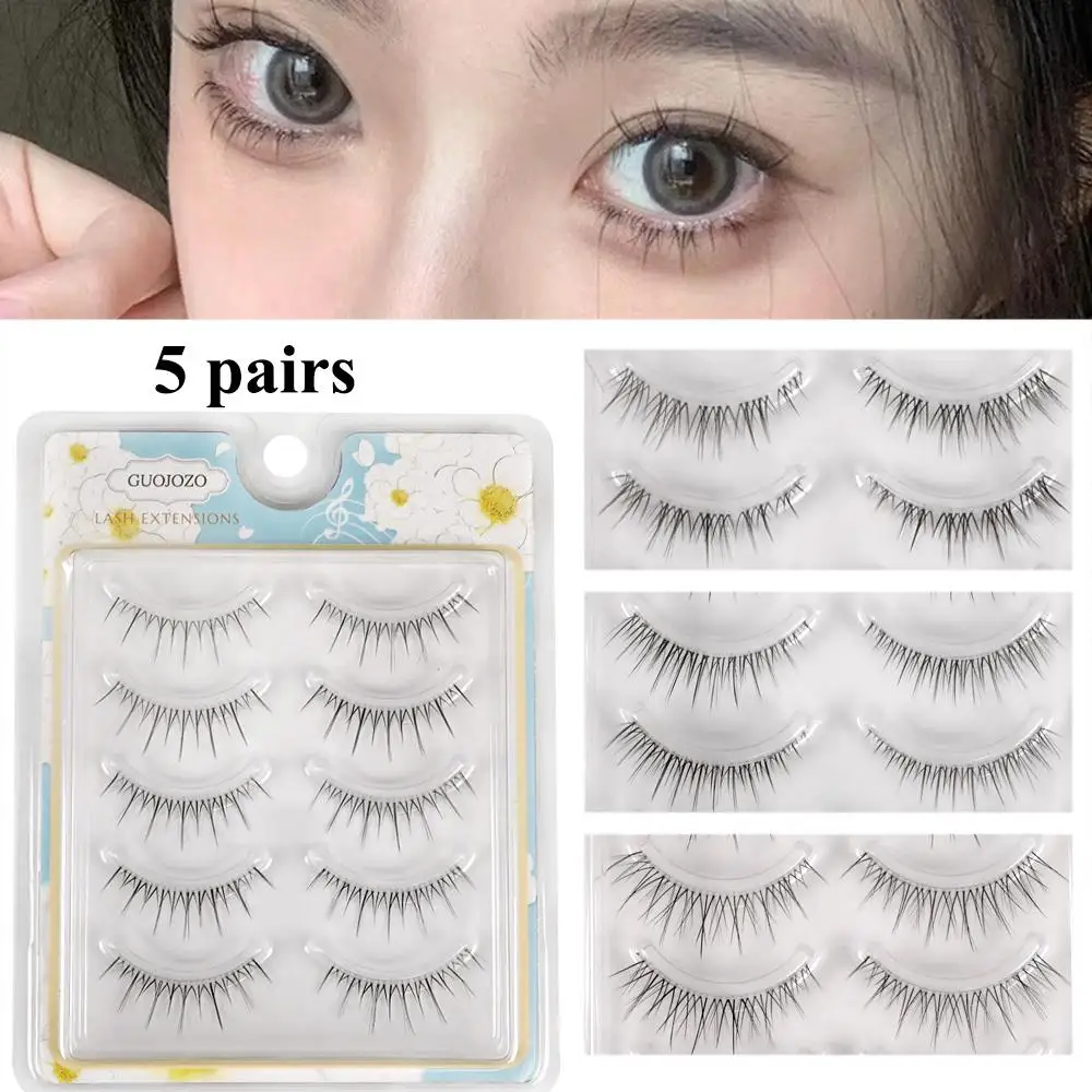 5Pairs Falsche Wimpern Kreuz Natur Wimpern Langes Weiches Haar Klarer Stiel Wimpernverlängerung Wiederverwendbare Kosmetik Schönheit Augen Make-Up Liefert