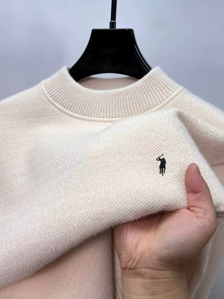 High end designer's new men's round neck fashion brand Paul Pony embroidery luxurious winter plush thick warm knitted pullover