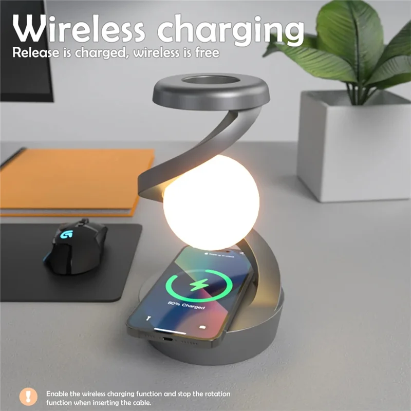 ABCA-LED 360° Rotating Night Light Cordless Rechargeable LED Levitating Night Light Forliving Room Gray