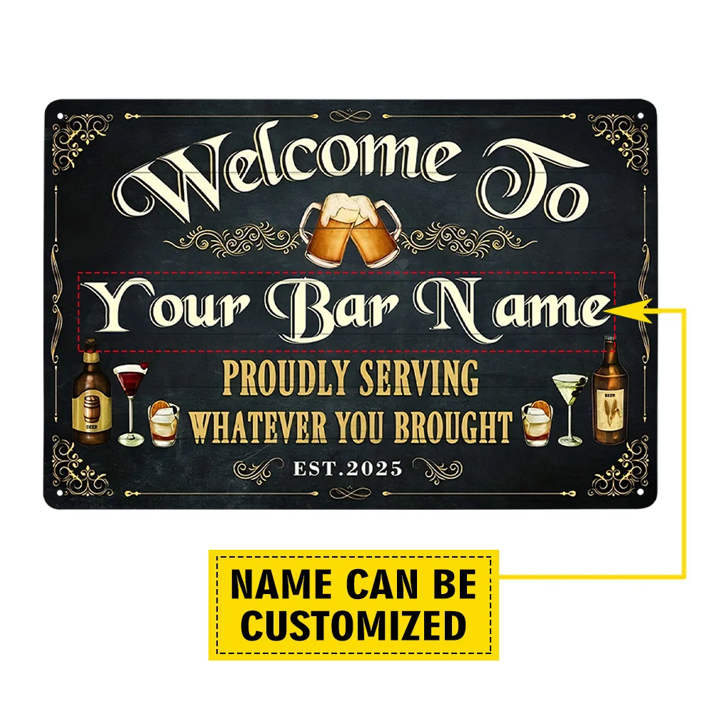 Custom Metal Bar Sign Personalised Wall Hanging Plaque Artistic for Home Bar Decorations 8x12