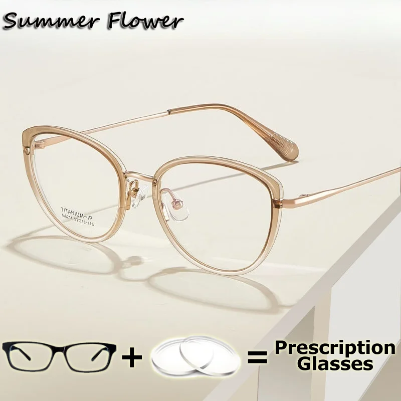 

Cat Eye Myopia Prescription Glasses Optics Spectacle Photochromic Multifocal Bifocal Lens TR 90 Titanium Glasses Women