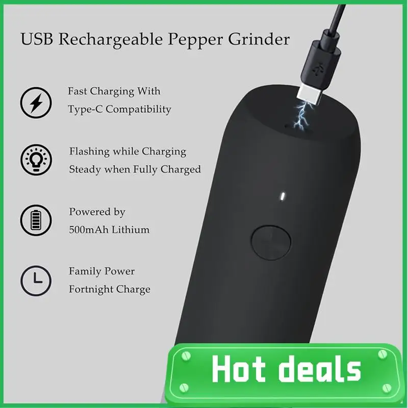 

A18Z-2 Packs Automatic Electric Salt And Pepper Grinders - USB Rechargeable, Adjustable Grinding Levels