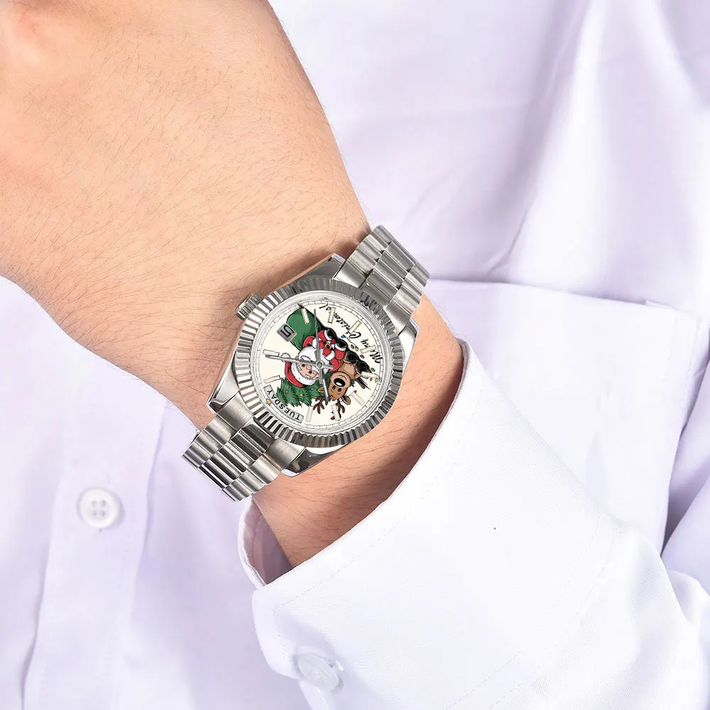 ساعة عيد الميلاد بطابع 40 ملم ميوتا 8285 ساعة ميكانيكية أوتوماتيكية مع تاريخ مزدوج أزرق مضيء 8285 ساعة هدية عيد الميلاد