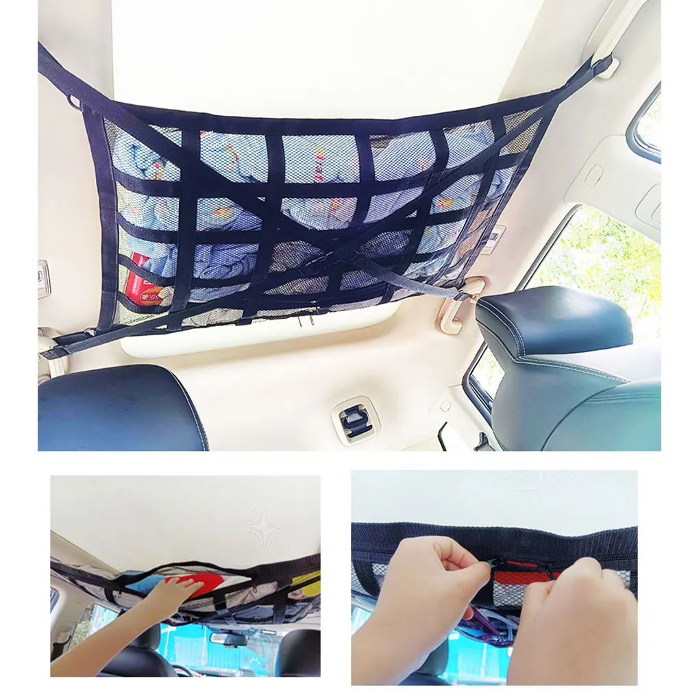 Car Ceiling Cargo Net Load-Bearing Mesh Roof Storage Organizers Space Saving Storage Bag Auto Interior Accessories