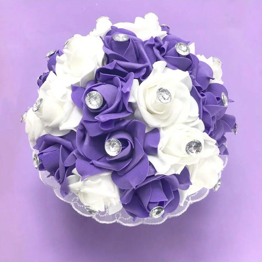 1 pcs marriage romance love purple big diamond bride and groom streamer bouquet of flowers