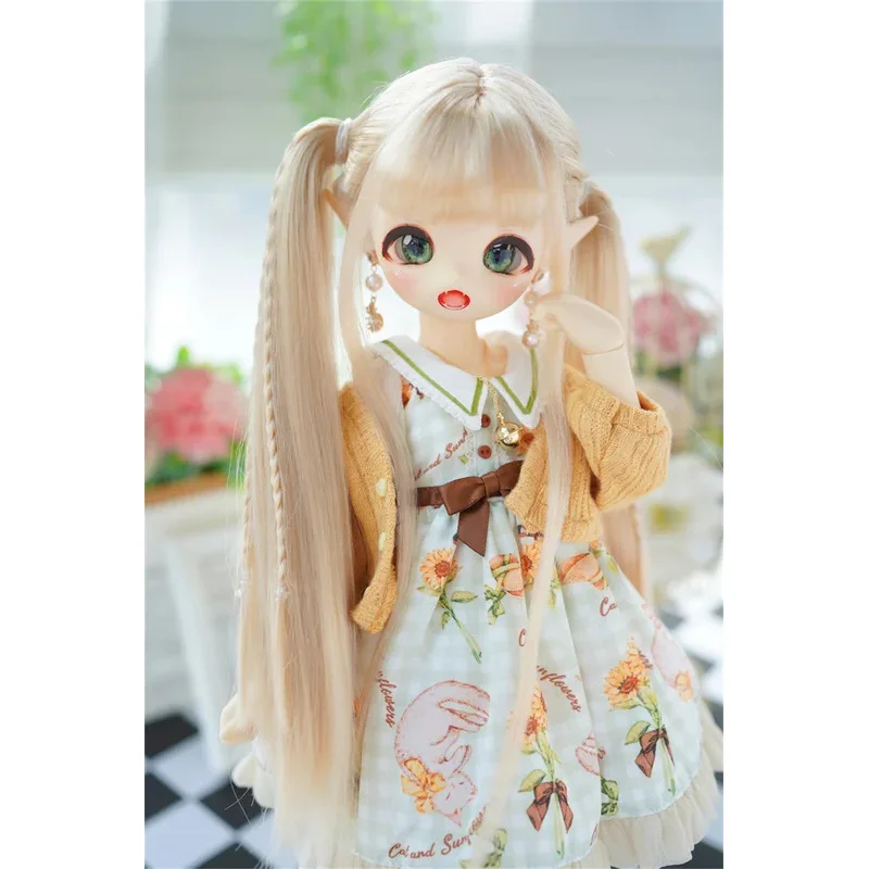 

BJD/SD/DD Doll Wig In Stock 1/3 1/4 1/6 8-9inch Girls Soft Milk Silk Double Ponytail Highlight Long Braids Toys Doll Accessories