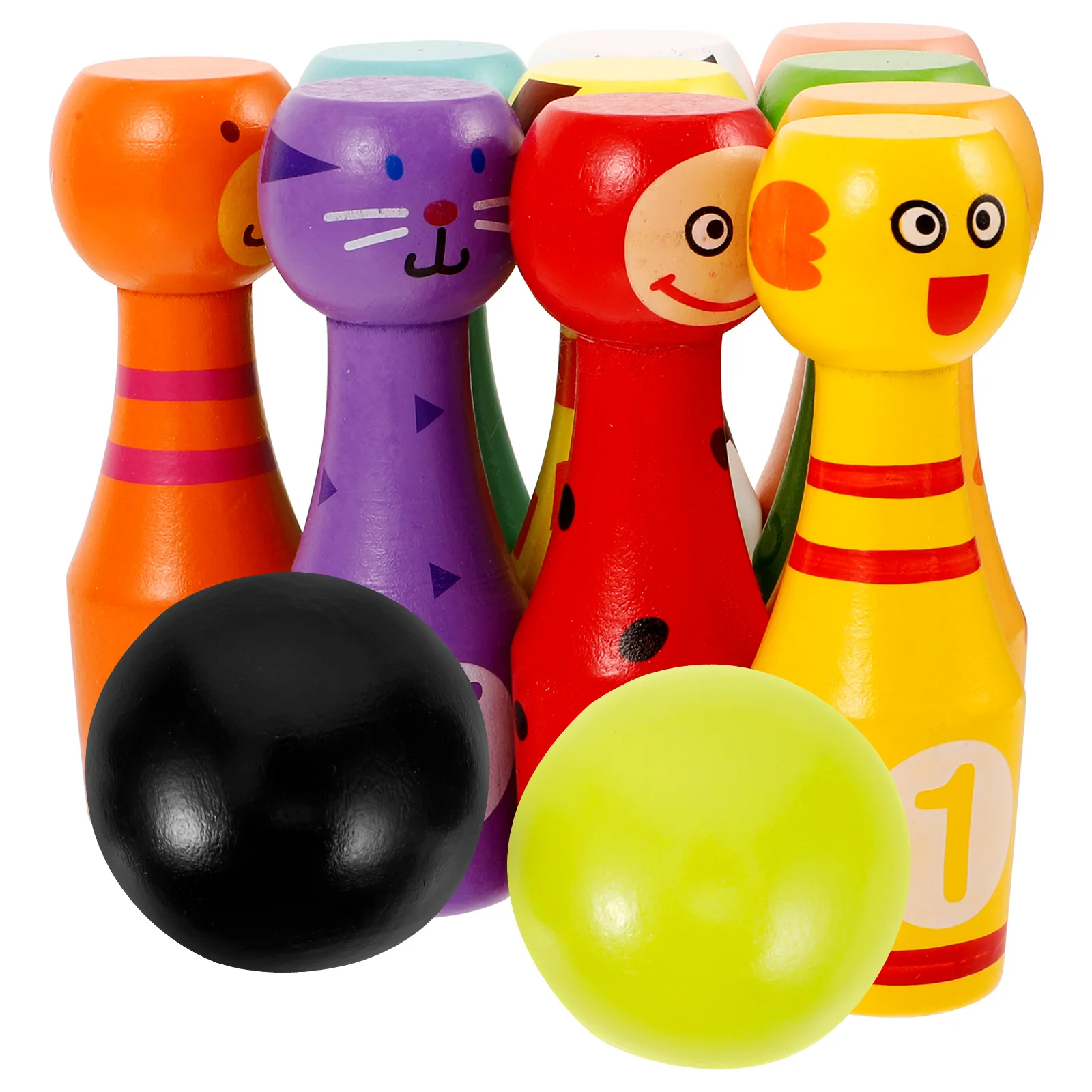 

Wooden Bowling Toy Set Kids Balls Children Kit Puzzle Colorful Educational Safe Material Durable Texture Smooth