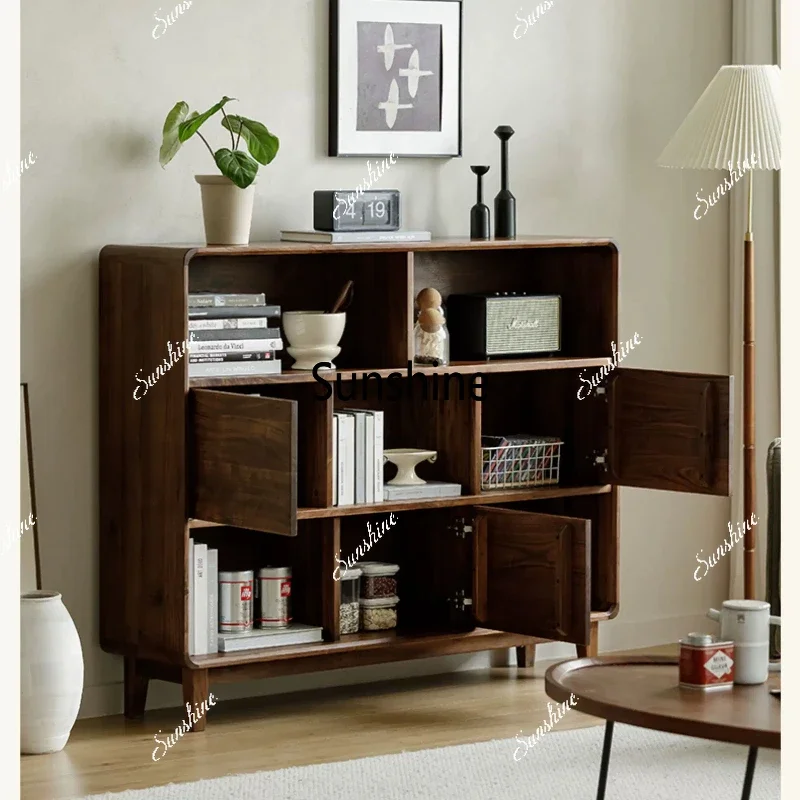 Floor-to-ceiling storage bookcase with door display cabinet All solid wood sofa storage side cabinetTJ