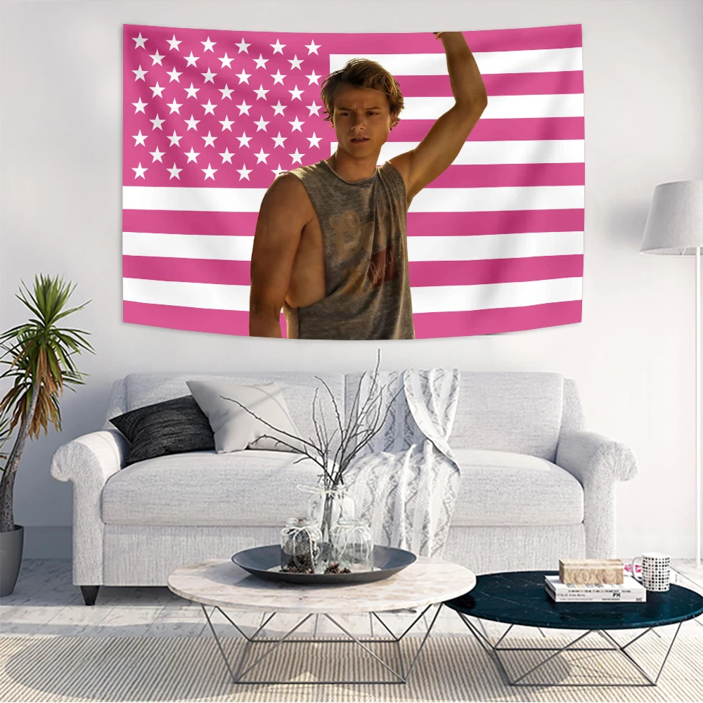 Jj und Rafe Wandteppich, rosa Polyester, Amerika-Flagge, Banner, ästhetisch, für Studentenwohnheime, Schlafzimmer, Partys im Freien, Dekor-Hintergrund